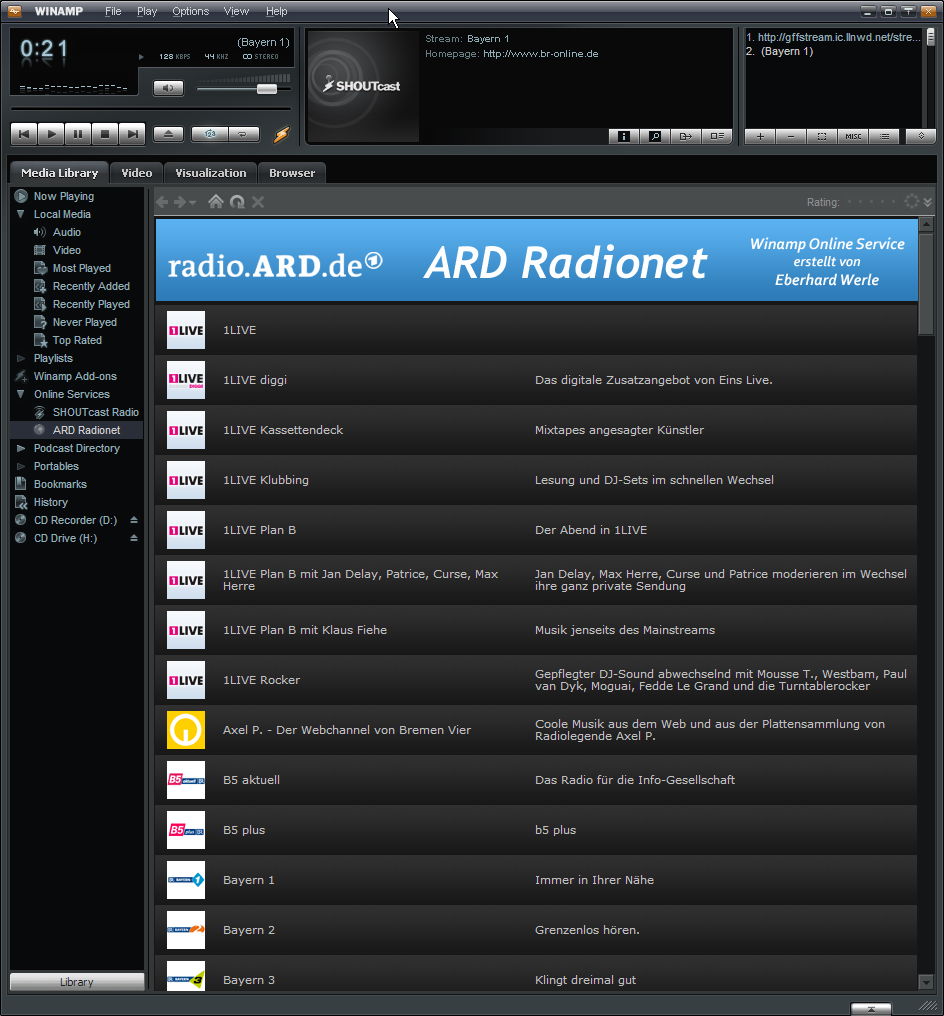 Winamp ARD Radionet Online Service Screenshot